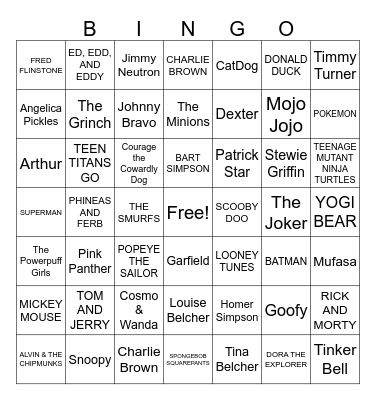 CARTOON CHARACTERS Bingo Card