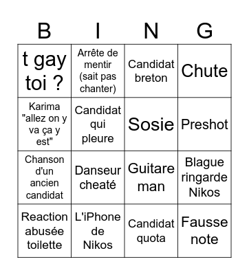 Star Ac' Bingo Card