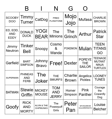 CARTOON CHARACTERS Bingo Card