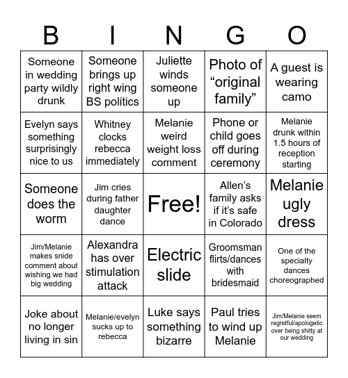 Wedding Bingo Card