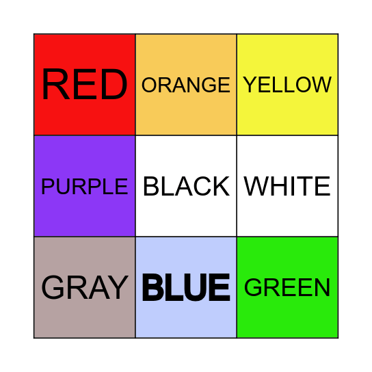 COLORS Bingo Card