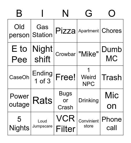 Indie Horror Bingo Card