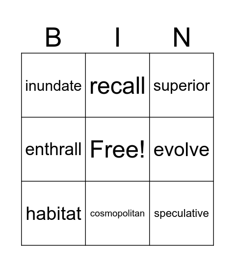 Vocabulary Oct. 13-19 Bingo Card