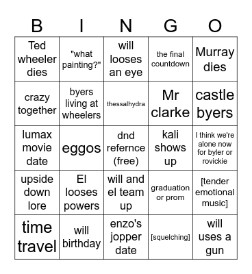 stranger things s5 Bingo Card