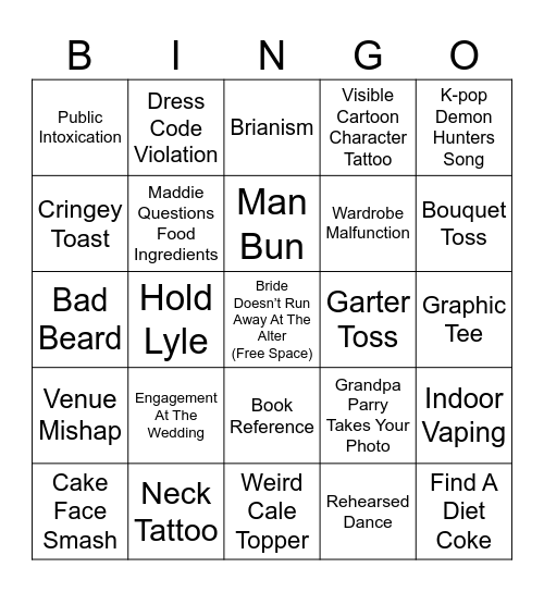 Twu Wuv Bingo Card