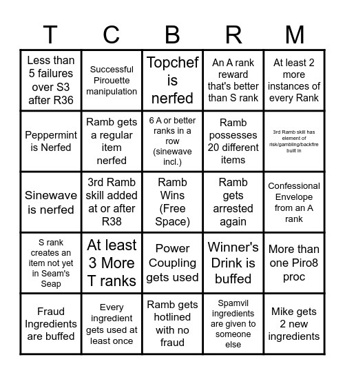 Ramb Season 3 Bingo Card