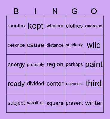 6th Grade Sight Words Bingo Card