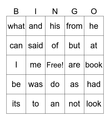 Heart Word Bingo #1 Bingo Card