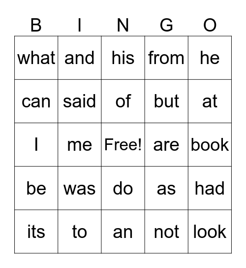Heart Word Bingo #1 Bingo Card
