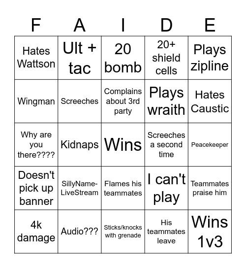 Untitled Bingo Card