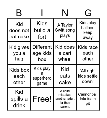 Gym Party Bingo Card