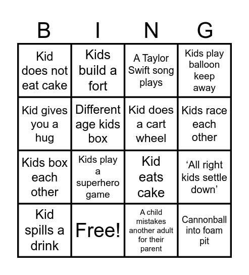 Gym Party Bingo Card