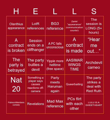 DESCEND - Episode 39 Bingo Card