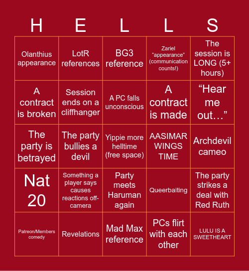 DESCEND - Episode 39 Bingo Card