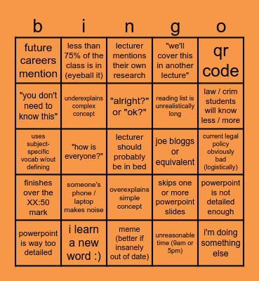 law / crim lecture bingo Card