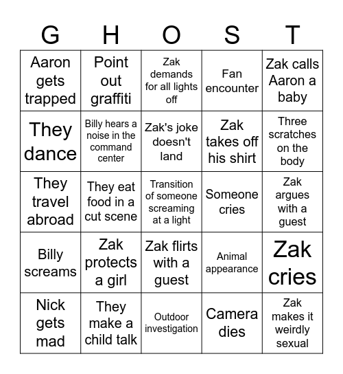 Ghost Adventures Bingo Card