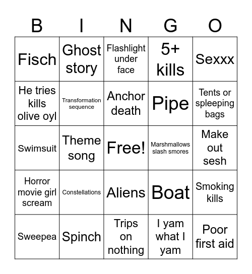 Popeye Bingo Card