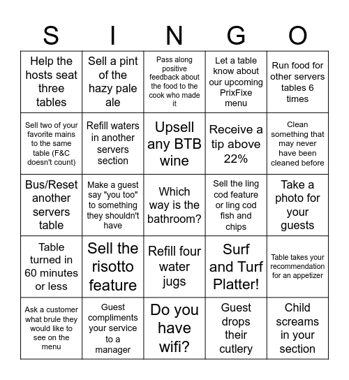 ServerINGO Bingo Card