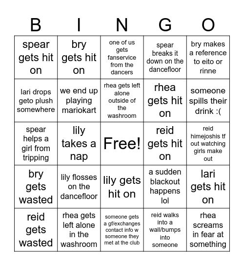 lesbian club night bingo Card