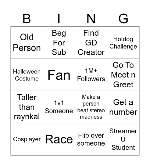 Untitled Bingo Card
