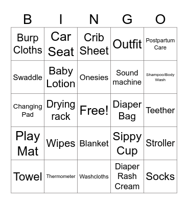 Baby Shower Bingo Card