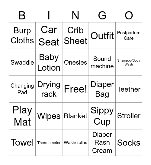 Baby Shower Bingo Card