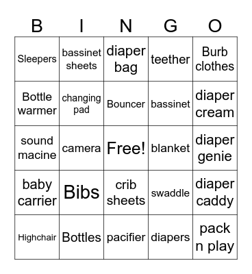 Baby shower BINGO Card