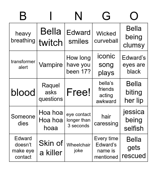 Twilight Bingo Card