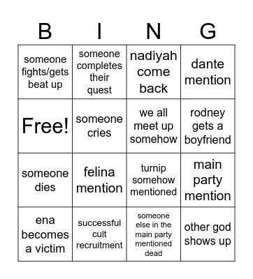 session 31/32 bingo Card
