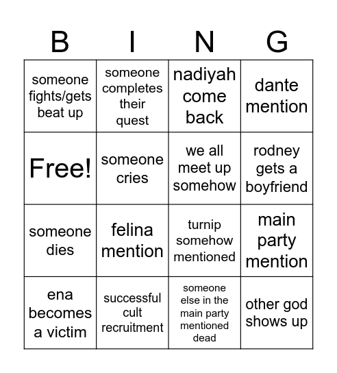 session 31/32 bingo Card