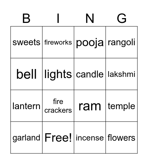 diwali bingo Card