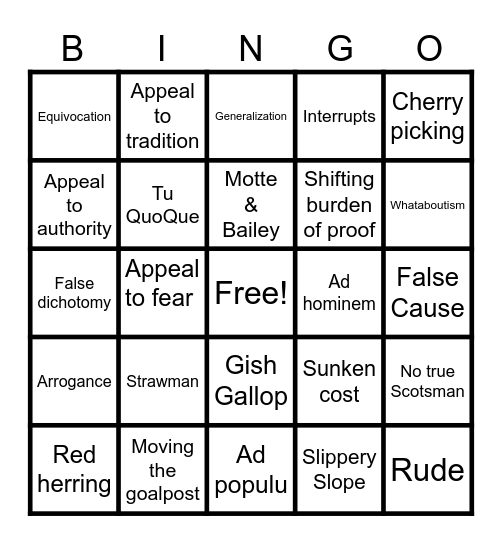 Fallacy Bingo Card