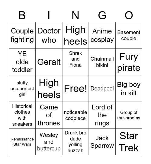 REN FAIRE BINGO Card