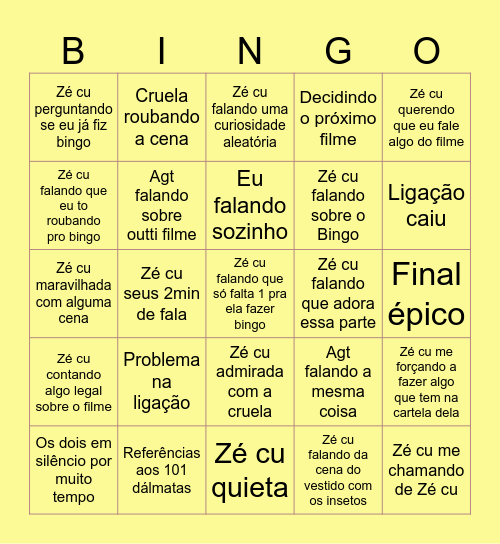 Cruela Bingo Card