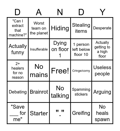 Dandys world public server Bingo Card