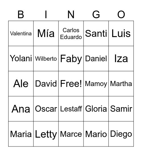 Familia Osorto Chávez Bingo Card