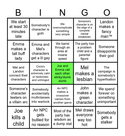 DND Bingo Card