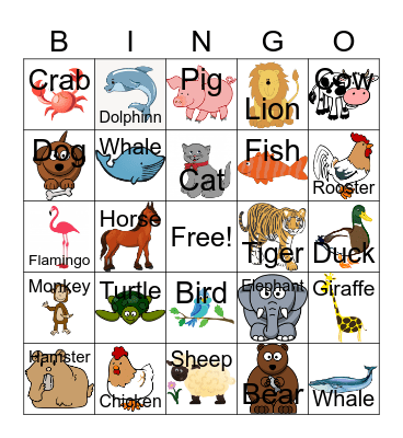 Animal Bingo Card