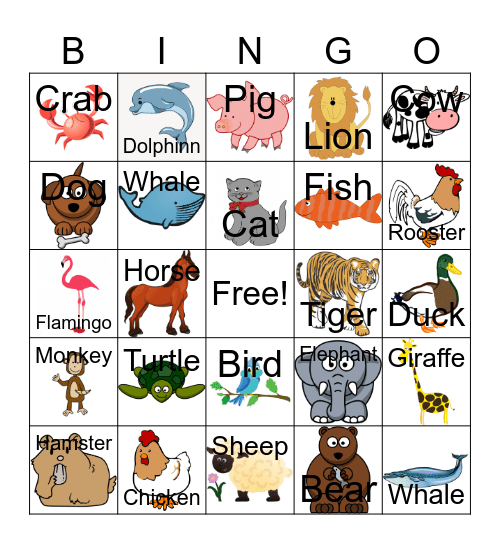 Animal Bingo Card