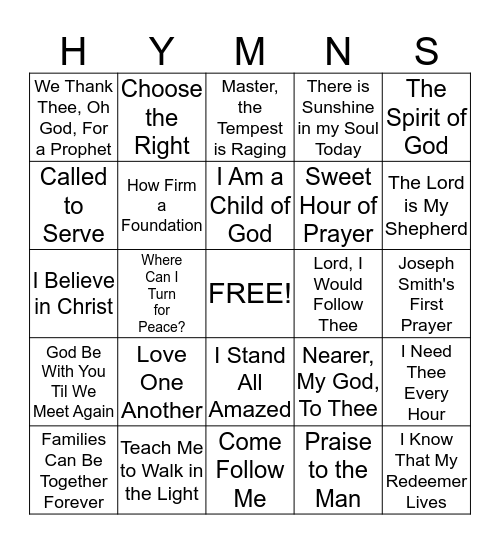Hymns Bingo Card