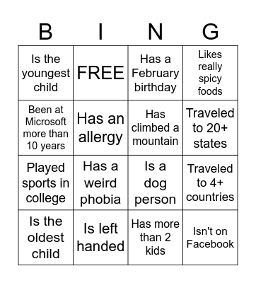 Americas COO Dinner BINGO Card