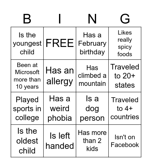 Americas COO Dinner BINGO Card