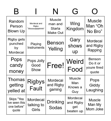 Regular Show Bingo Card