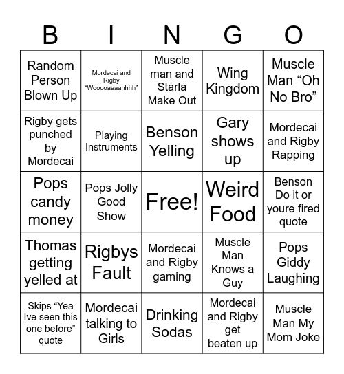 Regular Show Bingo Card