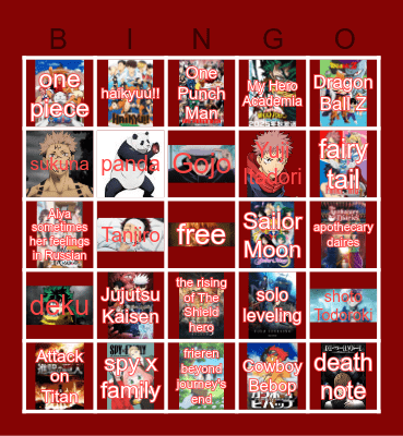 Anime bingo Card