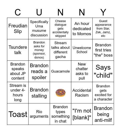 Brand Don Bloxy Bingo Card