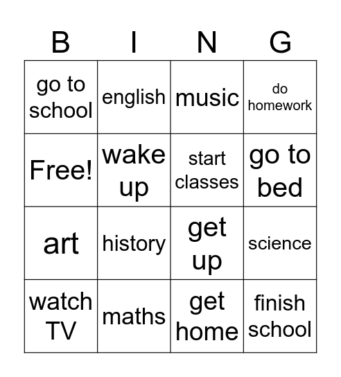 Daily Routines & School Subjects Bingo Card
