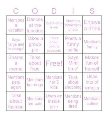 Codi's Tini Bingo Card