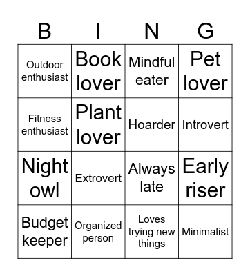 StepUp Personalities Bingo Card