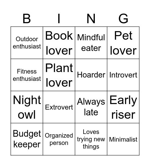 StepUp Personalities Bingo Card